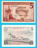 Islanda (pick 37) 5 Kronur 1957 UNC; Statuia primului colonist al Islandei