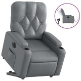 Cumpara ieftin Fotoliu rabatabil electric cu ridicare, gri, piele ecologica