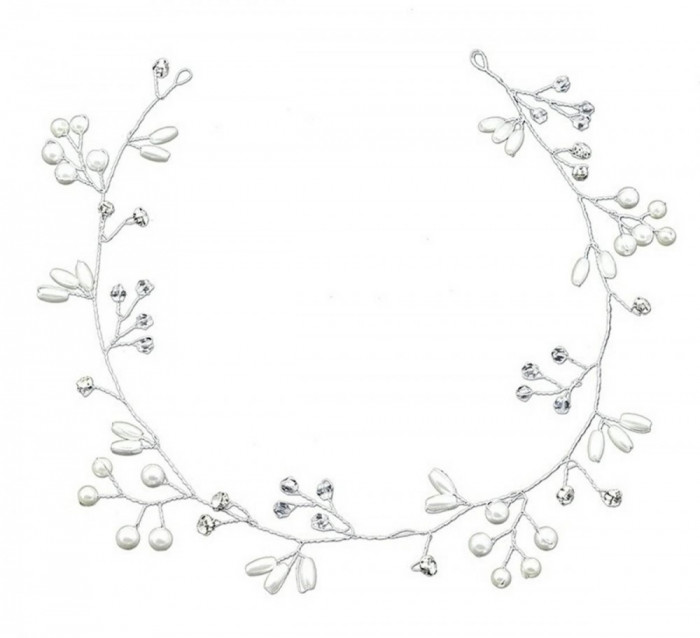Bentita eleganta cu perle pentru par, elastica, plastic, 50 x 6 cm, argintiu