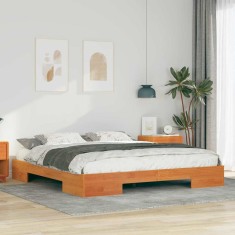 vidaXL Cadru de pat de podea Maro 200 x 200 cm Lemn masiv de pin 873018 foto