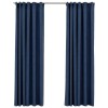 Perdele opace aspect panza carlige, 2 buc, albastru, 140x225 cm