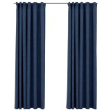 Cumpara ieftin Perdele opace aspect panza carlige, 2 buc, albastru, 140x225 cm