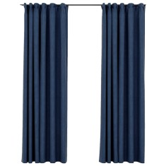 Perdele opace aspect panza carlige, 2 buc, albastru, 140x225 cm foto