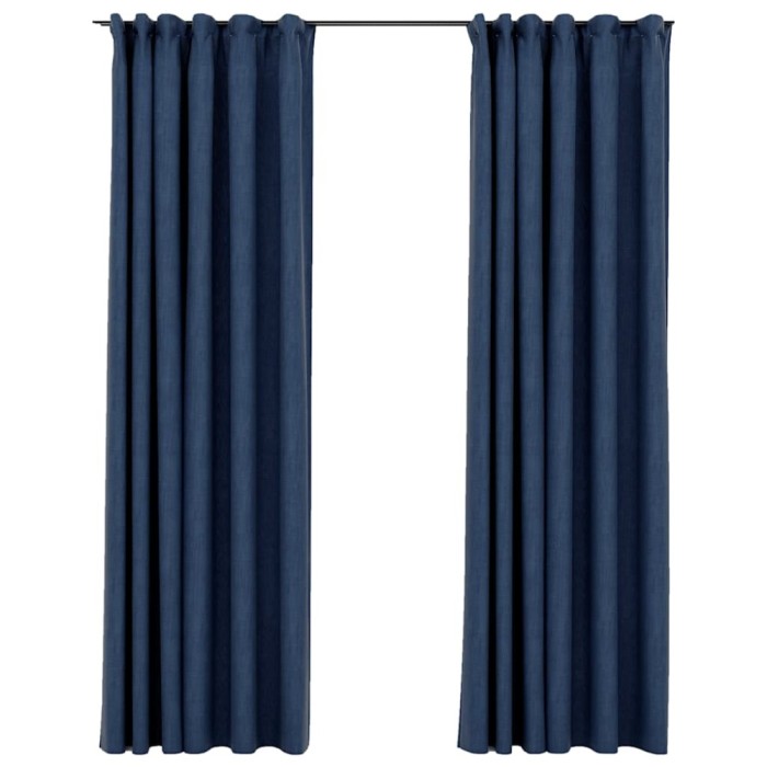Perdele opace aspect panza carlige, 2 buc, albastru, 140x225 cm