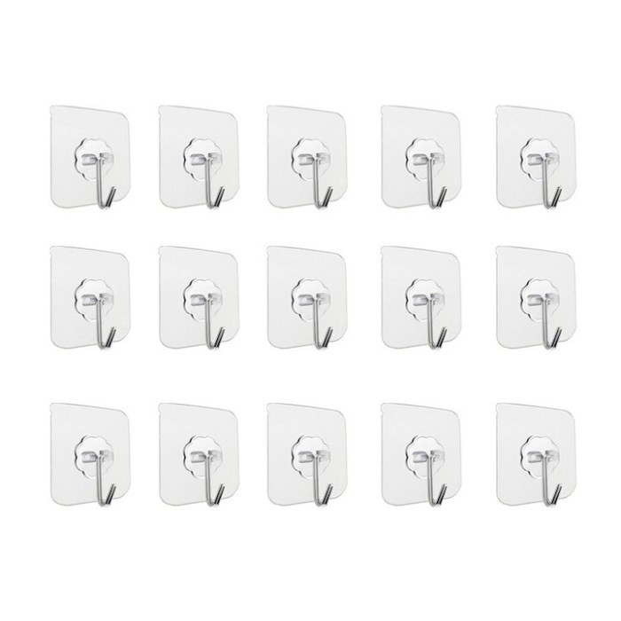 Set 15 carlige adezive transparente, rezistente, multifunctionale, plastic, metal