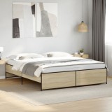 Cumpara ieftin Cadru de pat, stejar sonoma, 200x200cm, lemn prelucrat și metal