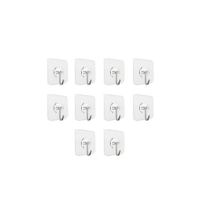 Set 10 carlige adezive transparente, rezistente, multifunctionale, plastic, metal