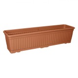 Jardiniera Flori cu Farfurie Incorporata, Plastic, Teracota, Capacitate 15 l, 71x18.5x17 cm