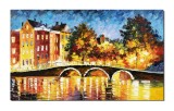Tablou pictat manual, Paris, pod peste Sena, 100x60cm ulei pe panza in cutit efect 3D, Spectaculos