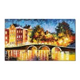 Tablou pictat manual, Paris, pod peste Sena, 100x60cm ulei pe panza in cutit efect 3D, Spectaculos
