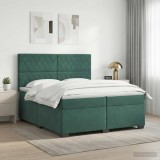 Cumpara ieftin Pat boxspring cu saltea Verde inchis 200 x 200 cm Catifea