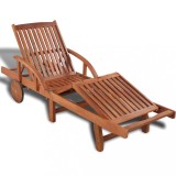vidaXL Șezlong Lemn Acacia, Masuta Retractabila, Spatar &amp; Suport Picioare Reglabile, Roti, 200x68cm
