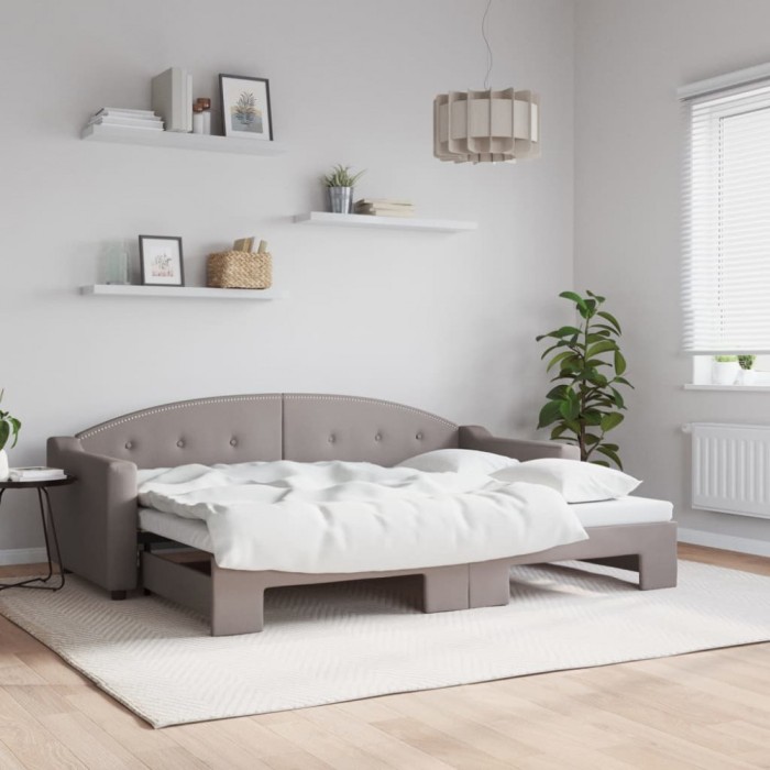 vidaXL Pat de zi cu extensie, gri taupe, 80x200 cm, textil 3197528