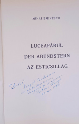 Luceafărul - ediție trilingvă ( rom&amp;acirc;nă-germană-maghiară) - Mihai Eminescu foto