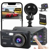 Camera Auto ATOMKIT Duala 4&rdquo; Full HD 1080P, Touchscreen, Card 64Gb Inclus, Vizualizare Nocturna IR, Unghi Larg Fata 150&deg; si Spate 120&deg;, Ecran IPS, Mon