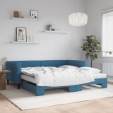 Cumpara ieftin Pat de zi cu extensie și saltele, albastru, 100x200 cm, catifea