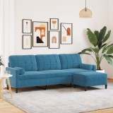 VidaXL Canapea cu 3 locuri și taburet, albastru, 210 cm, catifea