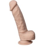 Dildo SILEX-D 7&rdquo; Model 1, design realist cu testicule, reactiv la căldură, bază cu ventuză, lungime 17.8 cm, culoarea pielii