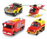 POMPIERUL SAM SET 4 VEHICULE DIN METAL CU ELICOPTER SCARA 1:64 SuperHeroes ToysZone, Simba