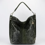 Cumpara ieftin Geanta kaki din piele naturala cu imprimeu reptila 1915 M9