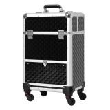HOMCOM Valiză trolley machiaj geantă cosmetică vanity m&acirc;ner telescopic reglabil 34L x 25l x 62H cm alu. negru | Aosom Romania