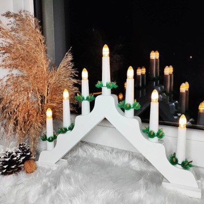 Lumanari decorative de Craciun, stand de lemn, 7 becuri tip LED, culoare alba Household NewTrend foto