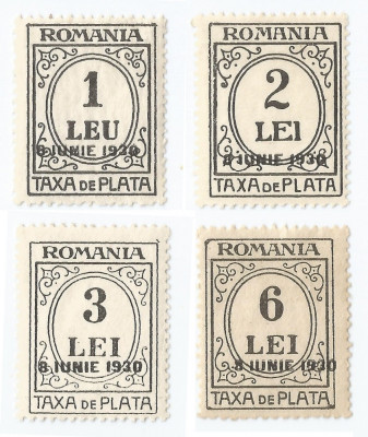 Romania, LP IV.15/1930, Taxa de plata, t. negru, h. alba, supr. 8 IUNIE, MNH foto