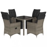 Cumpara ieftin Set bistro de gradina cu perne, 5 piese, gri, poliratan