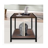 Masuta auxiliara din lemn cu raft 32 x 28 x 37 cm, cadru metalic negru, ideala pentru living