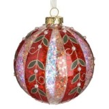 Ornament Brad de Craciun glob din sticla cu glitter roșu, CMCLASS