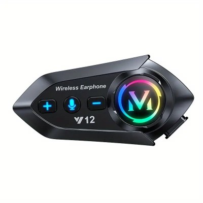 Sistem de Comunicare Moto Bluetooth, Intercom Casca Moto/Scuter, Afișaj LED RGB, Anulare Zgomot, Răspuns Automat, Navigație Vocală, Muzică, Impermeabi foto