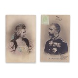 Regele Carol I și regina Elisabeta a Rom&acirc;niei, două fotografii tip carte poștală, colorate manual &icirc;n epocă