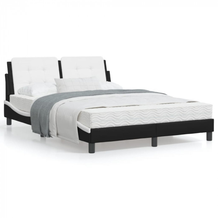 vidaXL Cadru de pat cu tăblie, negru/alb, 120x200 cm, piele ecologică