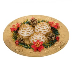 Platou Decorativ Crăciun, 3 Lum&acirc;nări Aurii, Crăciuniță, 24 cm