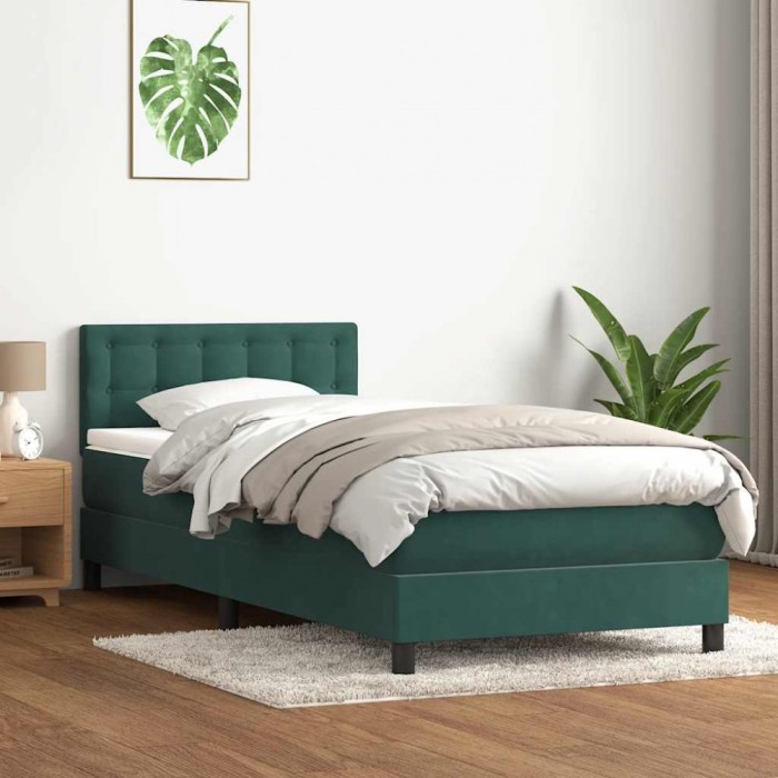 vidaXL Pat box spring cu saltea, verde &icirc;nchis, 80x220 cm, catifea 3316620