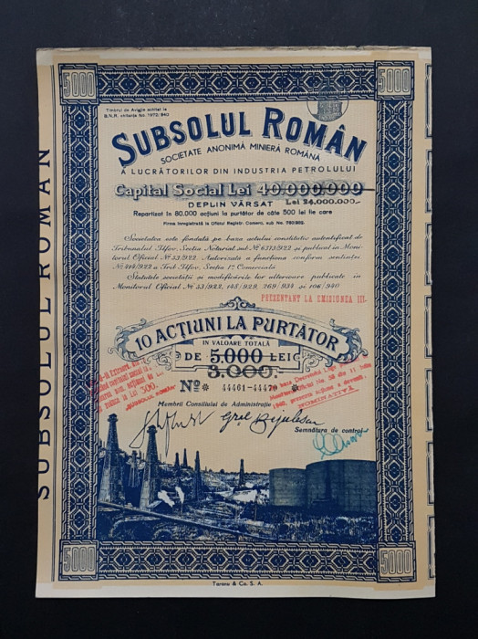 Actiune de petrol 1940 Subsolul roman , titlu de 10 actiuni