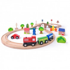 Jucarie Tren cu vagoane, sine si accesorii din lemn 93061 Woody foto