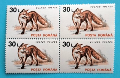 TIMBRE ROMANIA LP1318/1993 Animale (uzuale) -Bloc de 4 valoarea de 30 lei h&amp;icirc;rtie cretată MNH foto