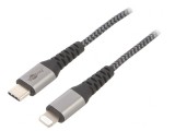Cablu USB 2.0 Lightning la USB-C 1m Negru 87W, Goobay