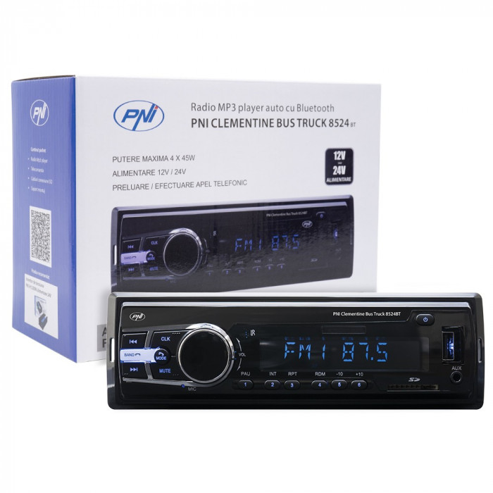 RADIO MP3 PLAYER AUTO PNI CLEMENTINE BUS TRUCK 8524BT RDS 4X45W 12V/24V CU SD, USB, AUX, RCA SI BLUETOOTH 42119