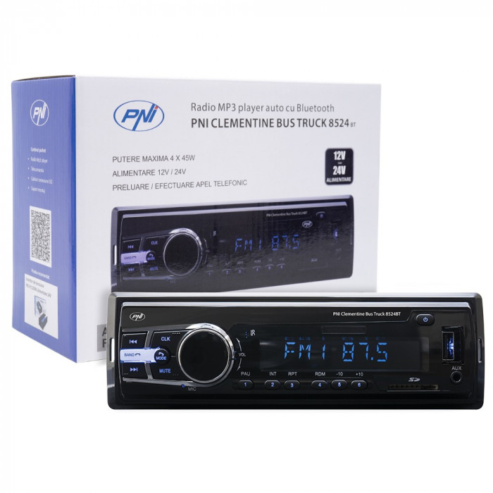 Radio Mp3 Player Auto Pni Clementine Bus Truck 8524Bt Rds 4X45w 12V/24V Cu Sd, Usb, Aux, Rca Si Bluetooth 138162 PNI-8524BT