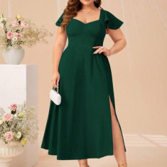 Rochie midi cu slit si maneca scurta, verde, dama, Shein