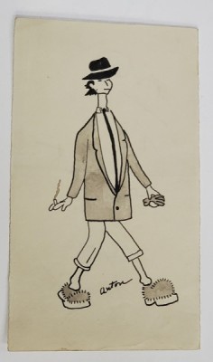 CARICATURA DE PRESA , SEMNATA &amp;#039; ANTON &amp;#039; , BARBAT CU PANTOFI IMBLANITI , INTERBELICA foto