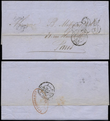 France 1854 Stampless Cover + Content Le Havre to Paris D.849 foto