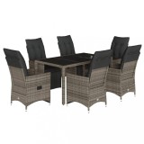Cumpara ieftin Set bistro de gradina cu perne, 7 piese, gri, poliratan