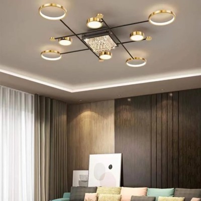Lustra LED cu telecomanda si cristal MISEL 168W, 9 Elemente, lumina Rece/Calda/Neutra, Dimabila, Negru Auriu ModernLight Concept foto