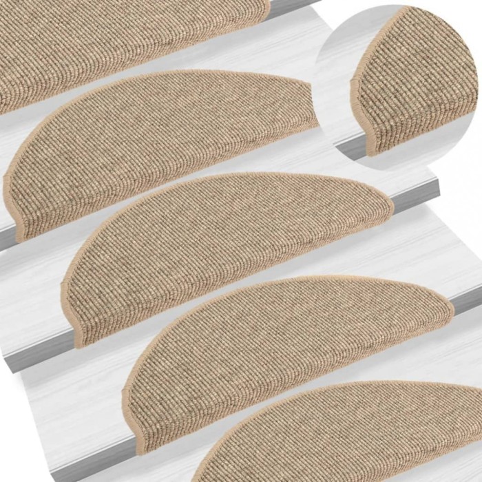 vidaXL Covorașe pentru scări, 15 buc., 65x21x4 cm, bej &icirc;nchis, semirotunde, mari