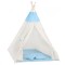Cort copii Sersimo stil indian Teepee Tent cu fereastra, covoras gros si 2 perne, alb albastru