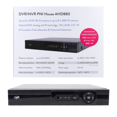 Resigilat : DVR/NVR PNI House AHD880, 8 canale analogice 4K-N sau 8 canale IP 5MP, foto