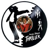 Ceas de perete decorativ realizat din disc de vinil, Model Michael Jackson Thriller Pop Star, Negru, 30 cm